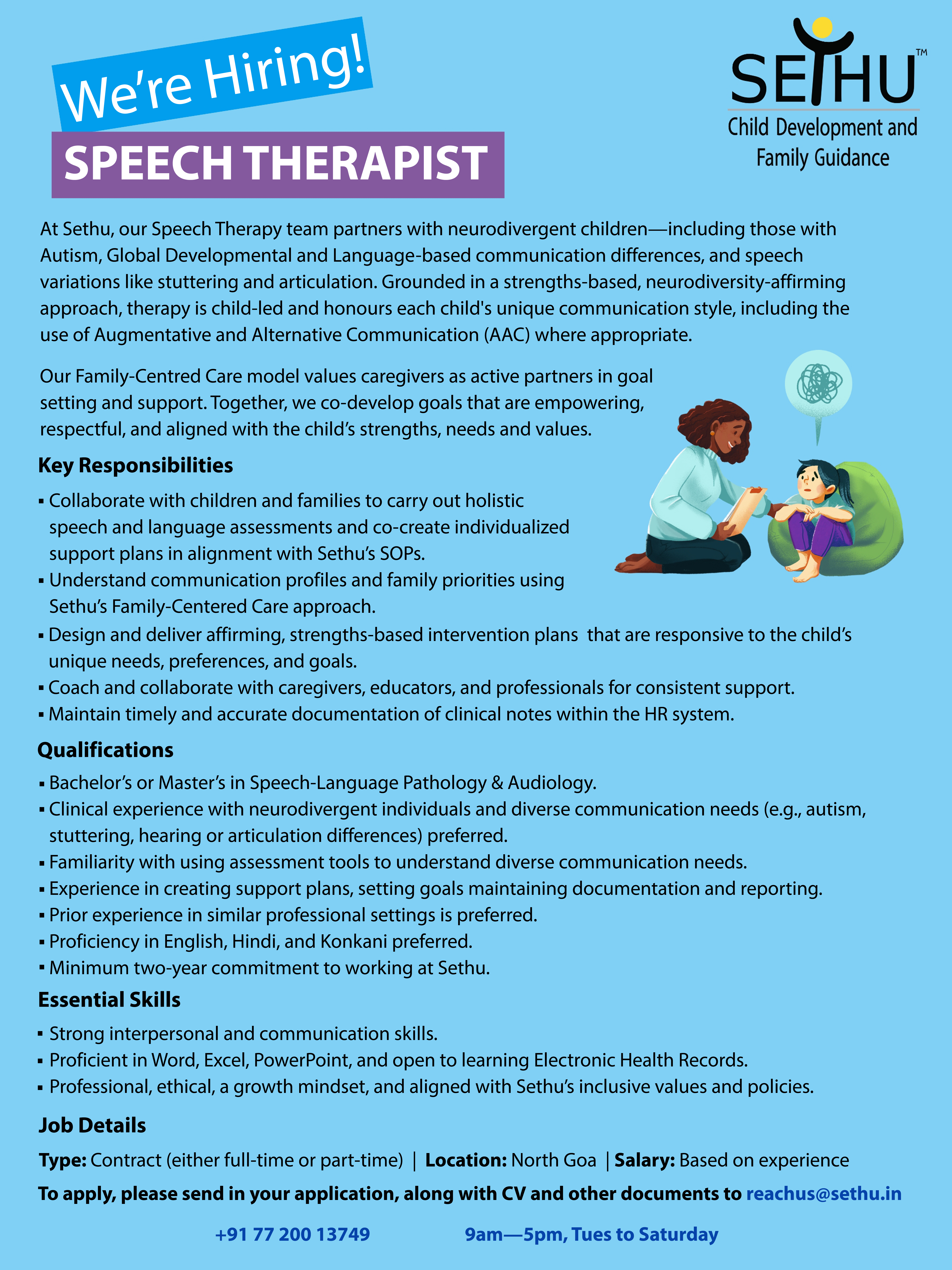 A new opportunity at Sethu for Speech Therapists